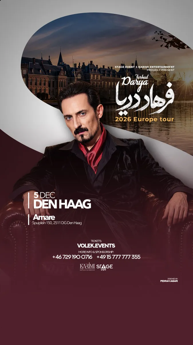 Concert poster: Farhad Darya, Farhad Darya Live in Den Haag, Amare, Den Haag