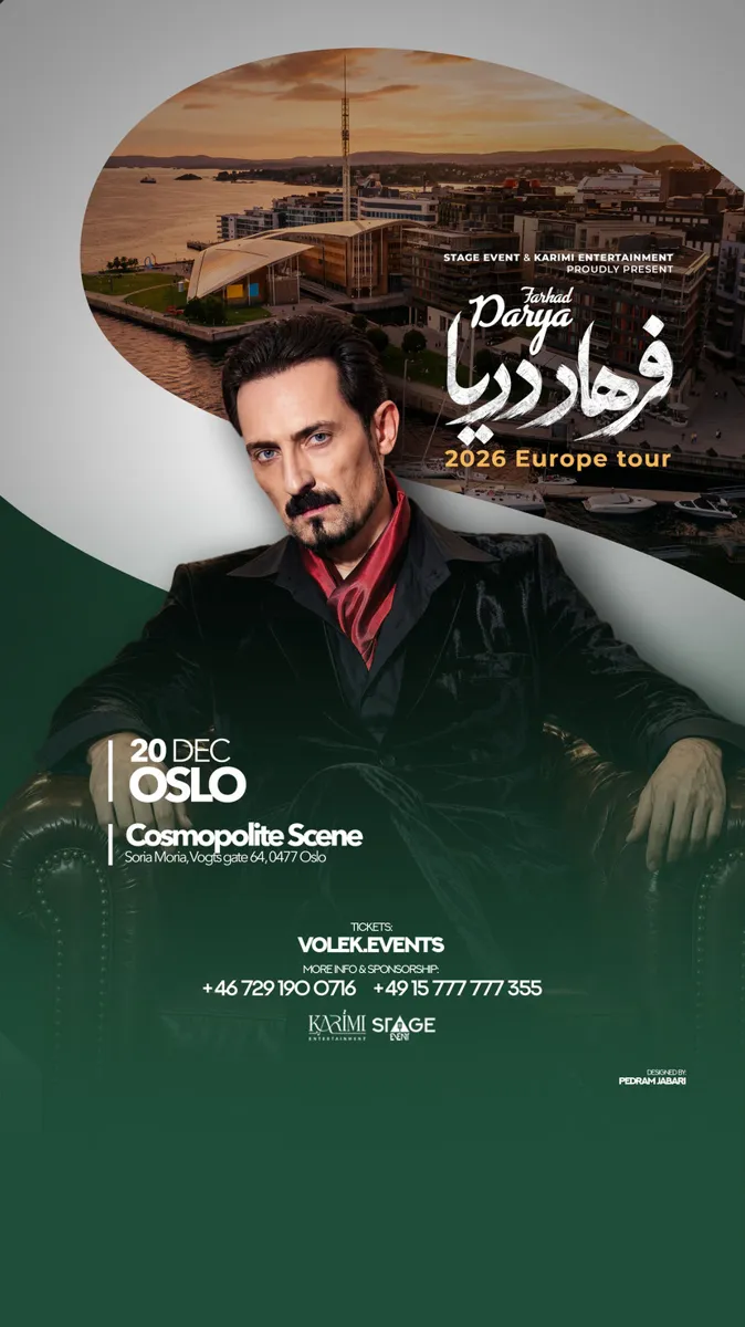 Concert poster: Farhad Darya, Farhad Darya Live in Oslo, Cosmopolite Scene, Oslo